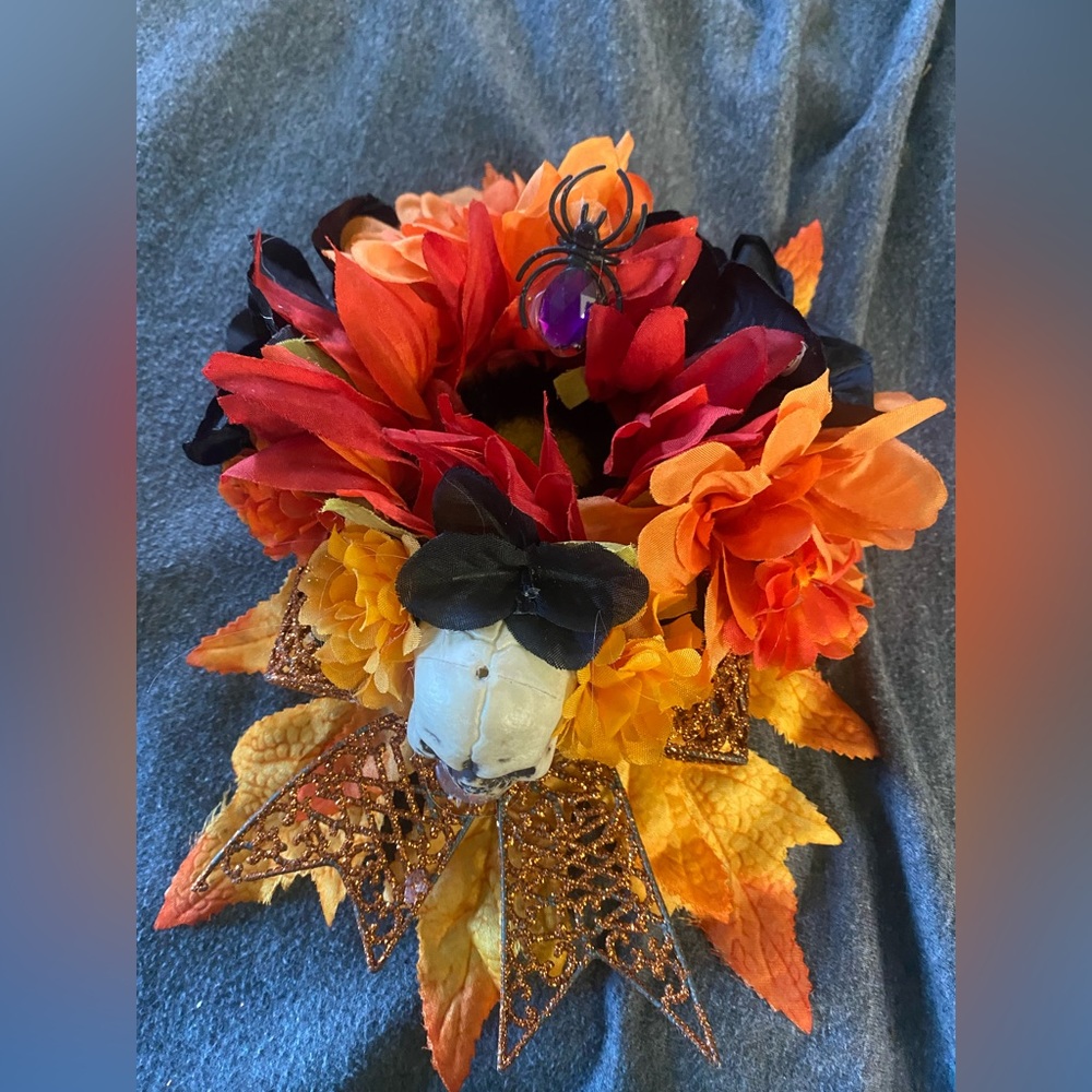 1 large Halloween pinup hair flower and 1 small Autumn pinup hair flower